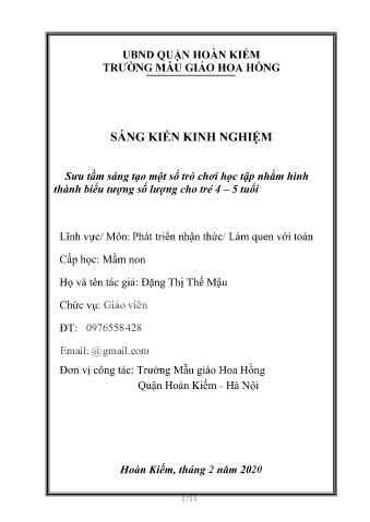 SKKN Sưu tầm sáng tạo một số trò chơi học tập nhằm hình thành biểu tượng số lượng cho trẻ 4 – 5 tuổi