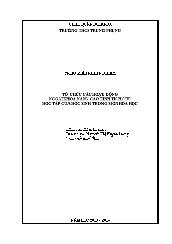 SKKN Tổ chức các hoạt động ngoại khóa nâng cao tính tích cực học tập của học sinh trong môn Hóa học