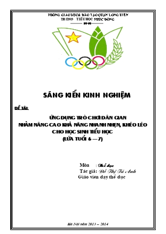 SKKN Ứng dụng trò chơi dân gian nhằm nâng cao khả năng nhanh nhẹn, khéo léo cho học sinh Tiểu học (Lứa tuổi 6-7)