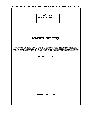 SKKN Vai trò của người quản lý trong việc thúc đẩy phong trào tự làm thiết bị dạy học ở trường THCS