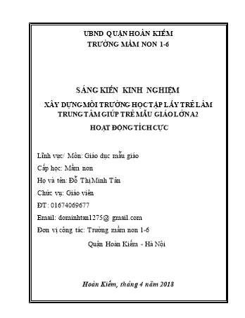 SKKN Xây dựng môi trường học tập lấy trẻ làm trung tâm giúp trẻ mẫu giáo lớn A2 hoạt động tích cực