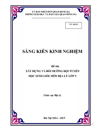 SKKN Xây dựng và bồi dưỡng đội tuyển học sinh giỏi môn Địa lí Lớp 9